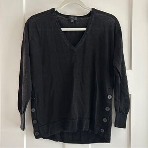 J. Crew Black Linen V-neck Sweater with‎ Side Buttons Size Small